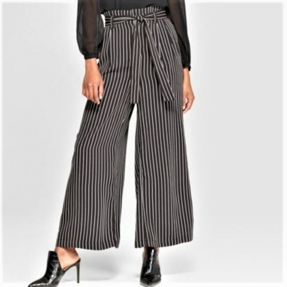 Who What Wear Black Striped Wide Leg Palazzo Pants